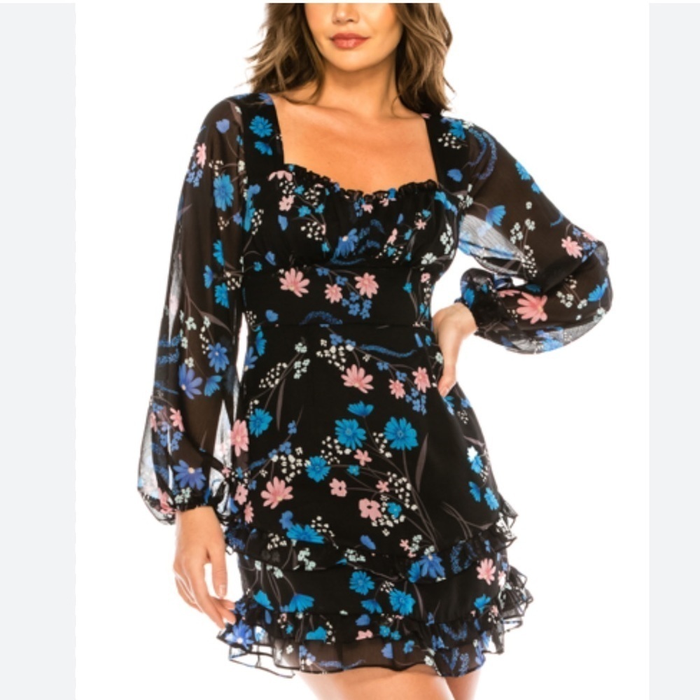 B Darlin Emma Printed Ruffle Dress NEW - Picture 2 of 11